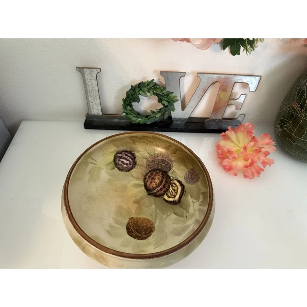 Vintage Nippon Morimura 3 Footed Bowl Browns Hand Painted 3D Walnut Japan‎ 5.5